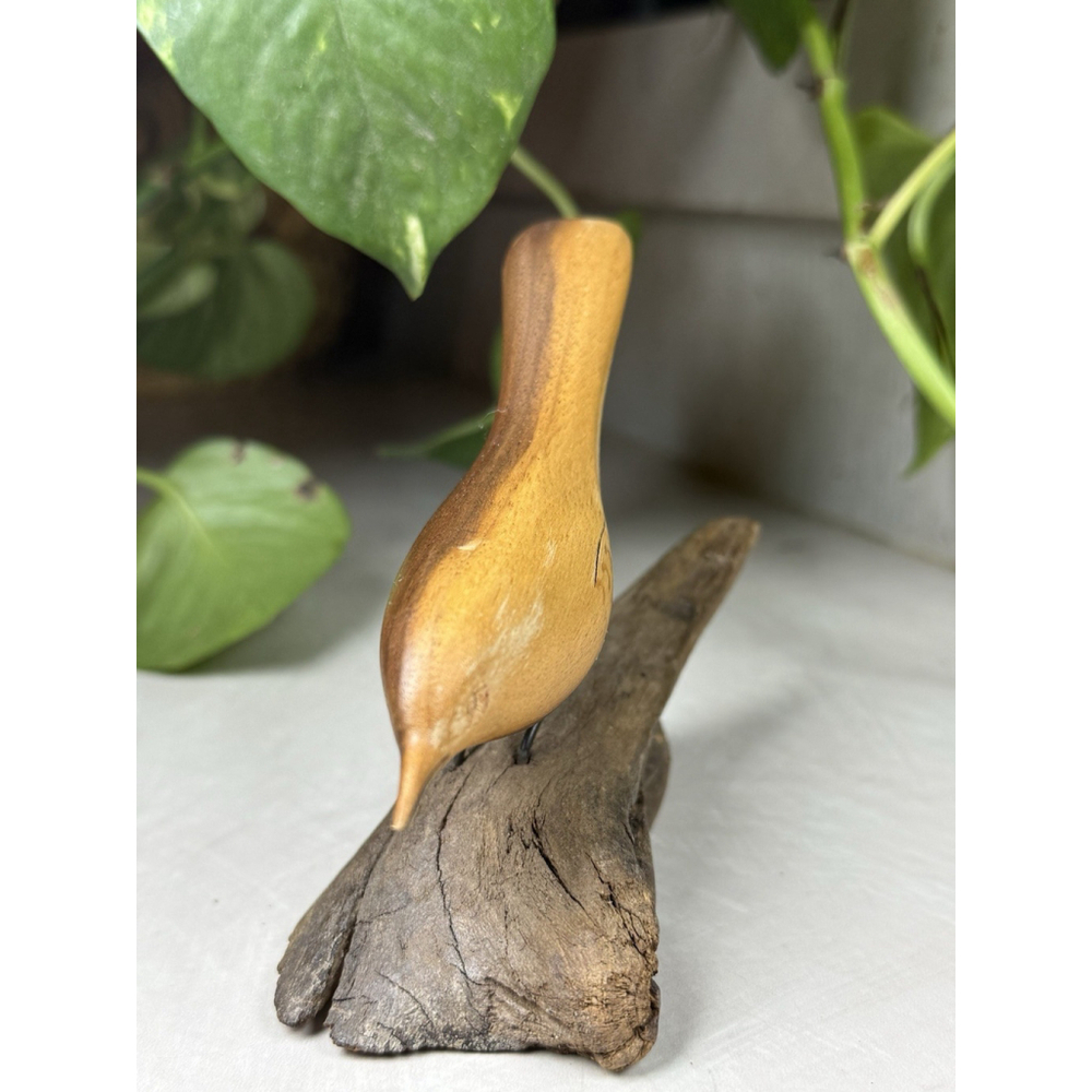 Vtg Hand Carved Wood Bird Sculpture Driftwood Base Signed Bryan Whaley Folk Art - Picture 5 of 11